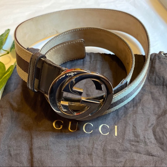 ❌SOLD❌Gucci Canvas & Leather Men’s Double G Belt - Picture 2 of 9